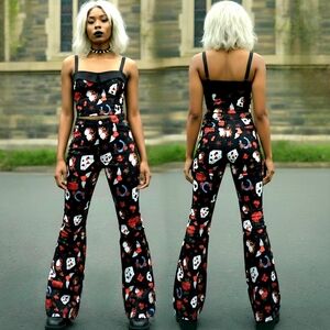 Dk Current mood up the ante blk wide leg crop baby doll top two pc set XXL NWT